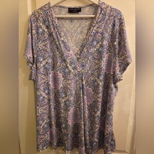 Lane Bryant Lavender Paisley Wrap-Style V-Neck Blouse Top